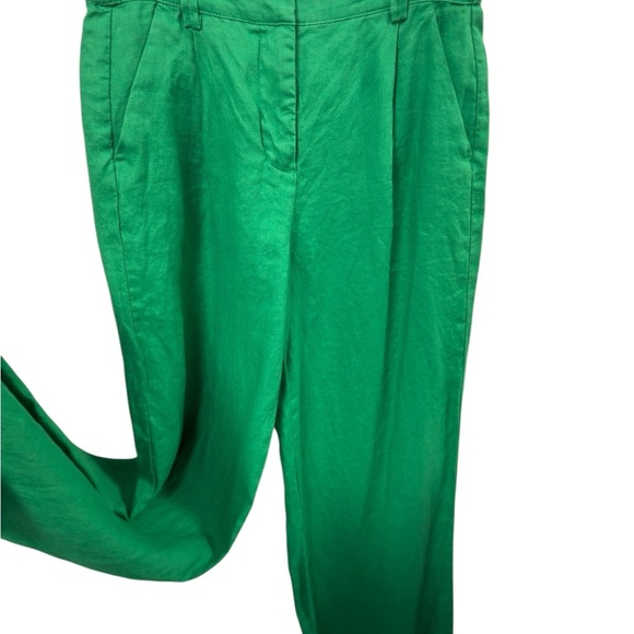 Magaschoni Vibrant Grass Green Wide-Leg Linen Pants Size S/P - Picture 2 of 8